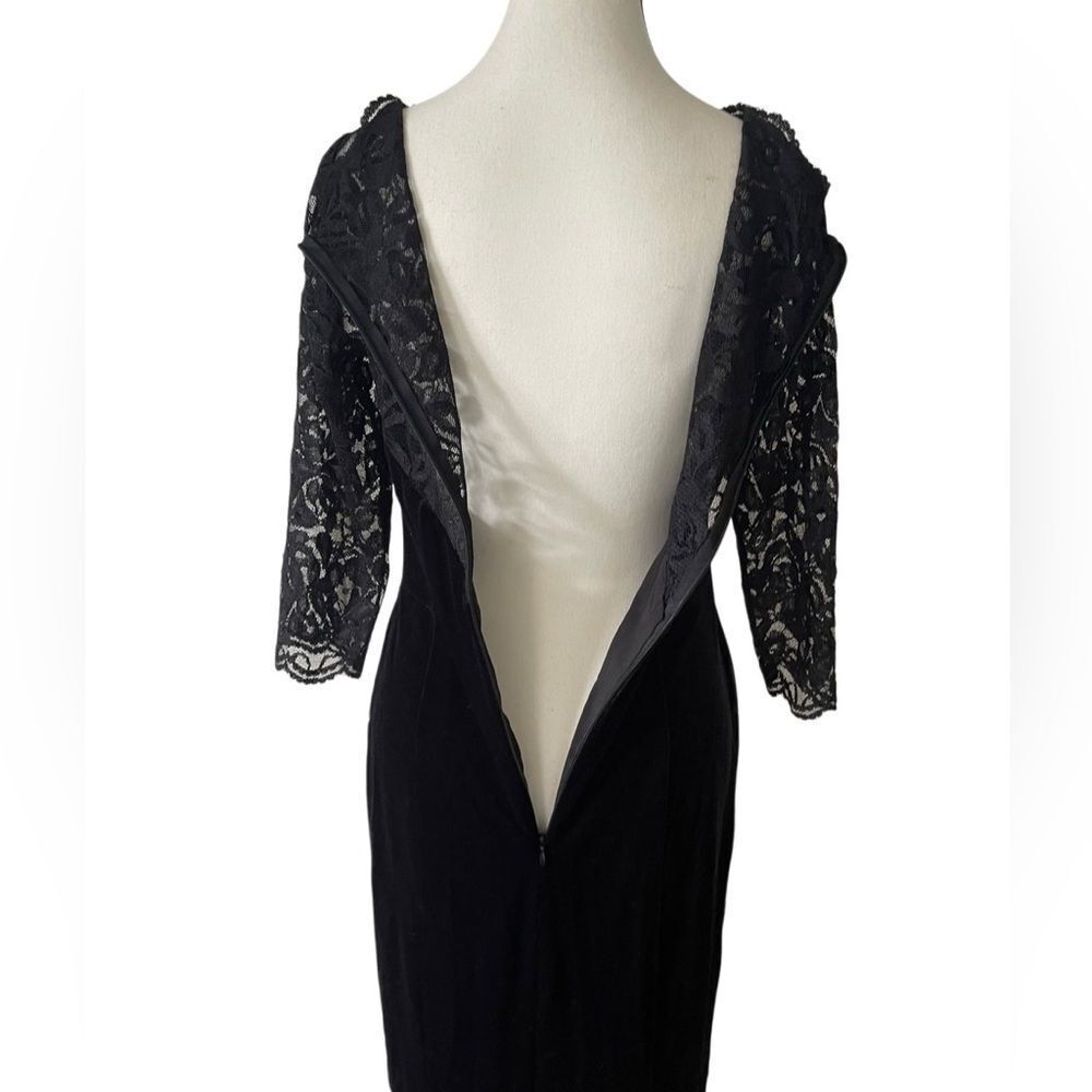 Eliza J lace & velvet sheath black midi dress 3/4 sleeves fully lined‎ sz 8 - Picture 11 of 16